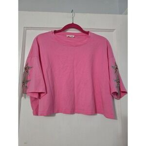 Main Strip Womens Pink Crop Top Star Applique Fringe Size Small
